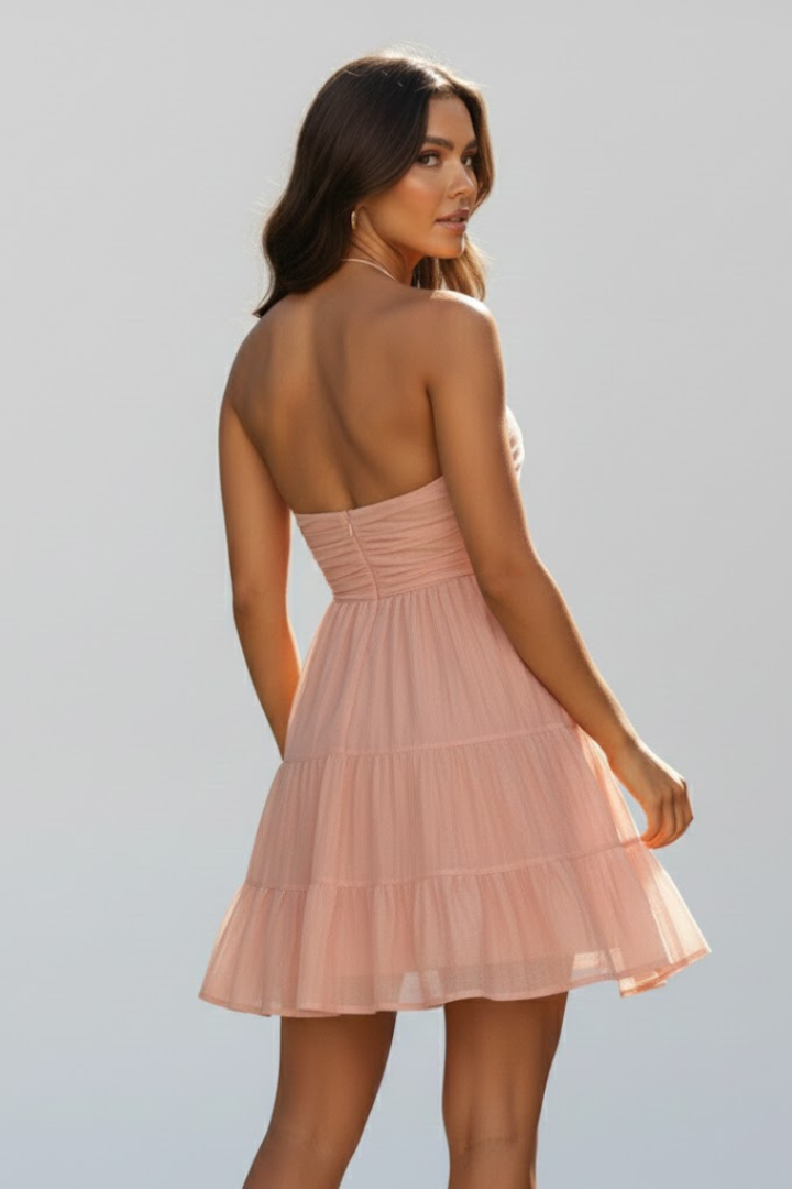 Women's Neck Tiered Mini Dress
