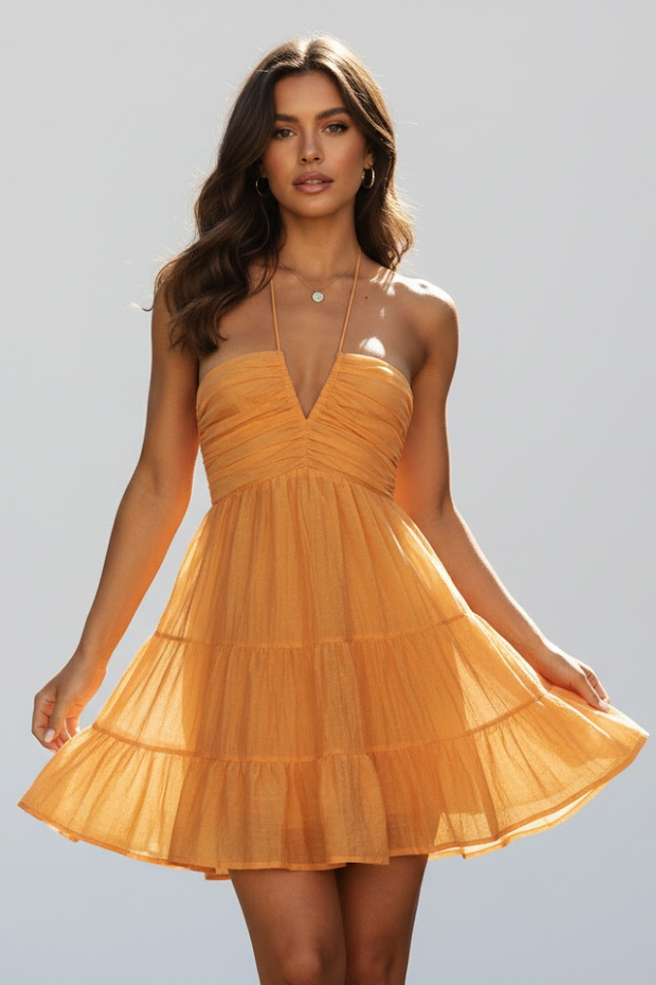 Women's Neck Tiered Mini Dress