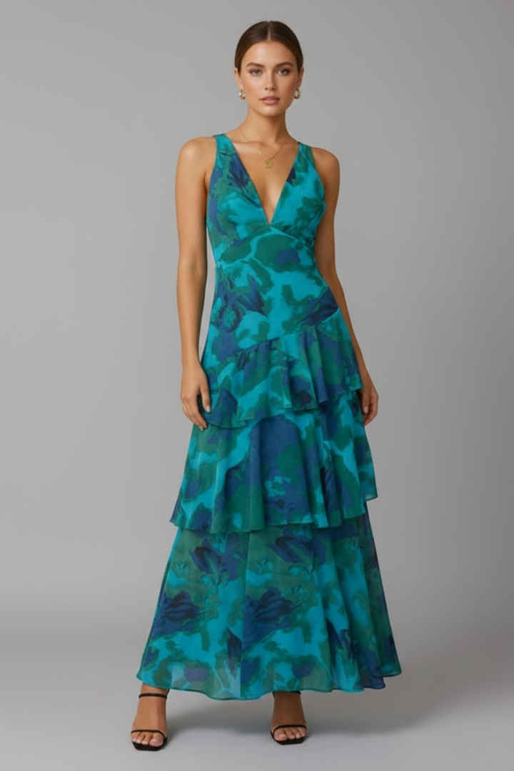 Women's V-Neck Tiered Maxi Dress