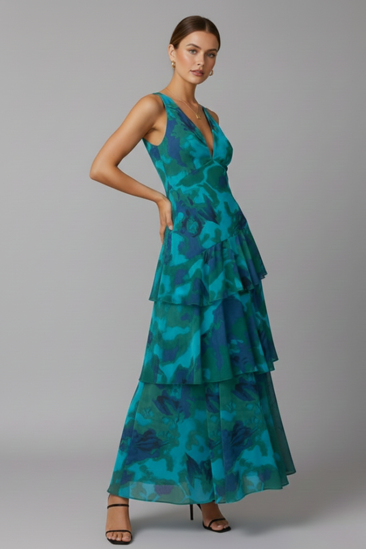 Women's V-Neck Tiered Maxi Dress