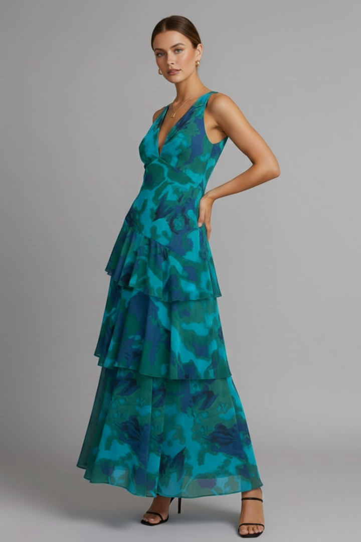 Women's V-Neck Tiered Maxi Dress