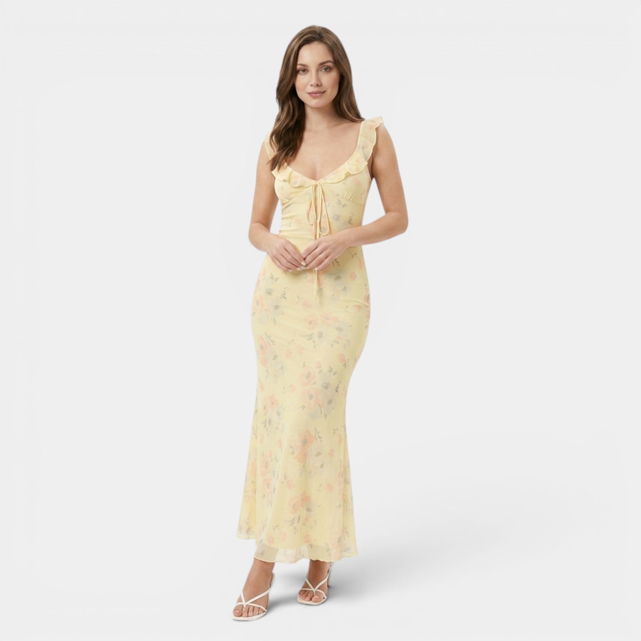 Women’s Yellow Maxi Dress Frill Detail Summer Dress