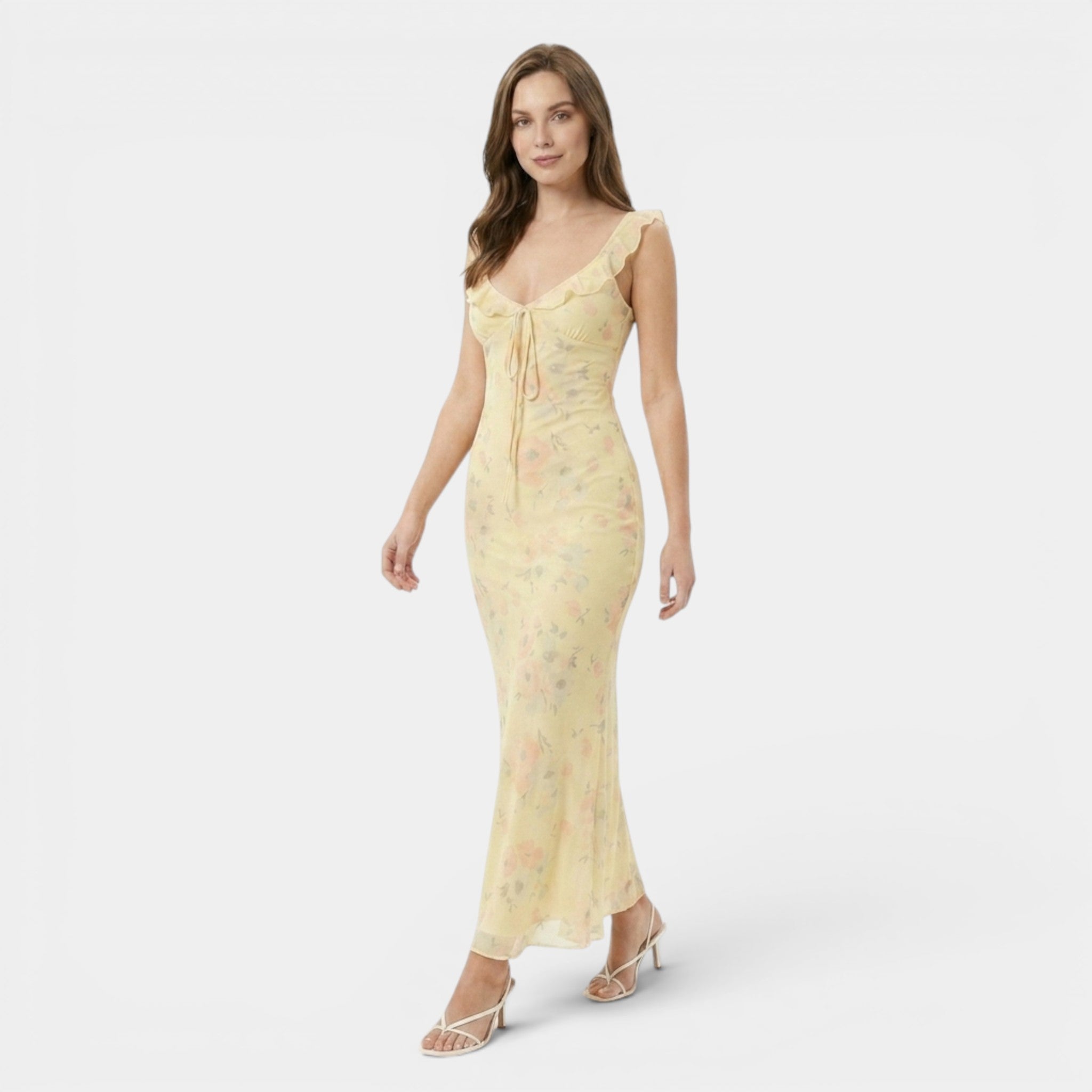Women’s Yellow Maxi Dress Frill Detail Summer Dress