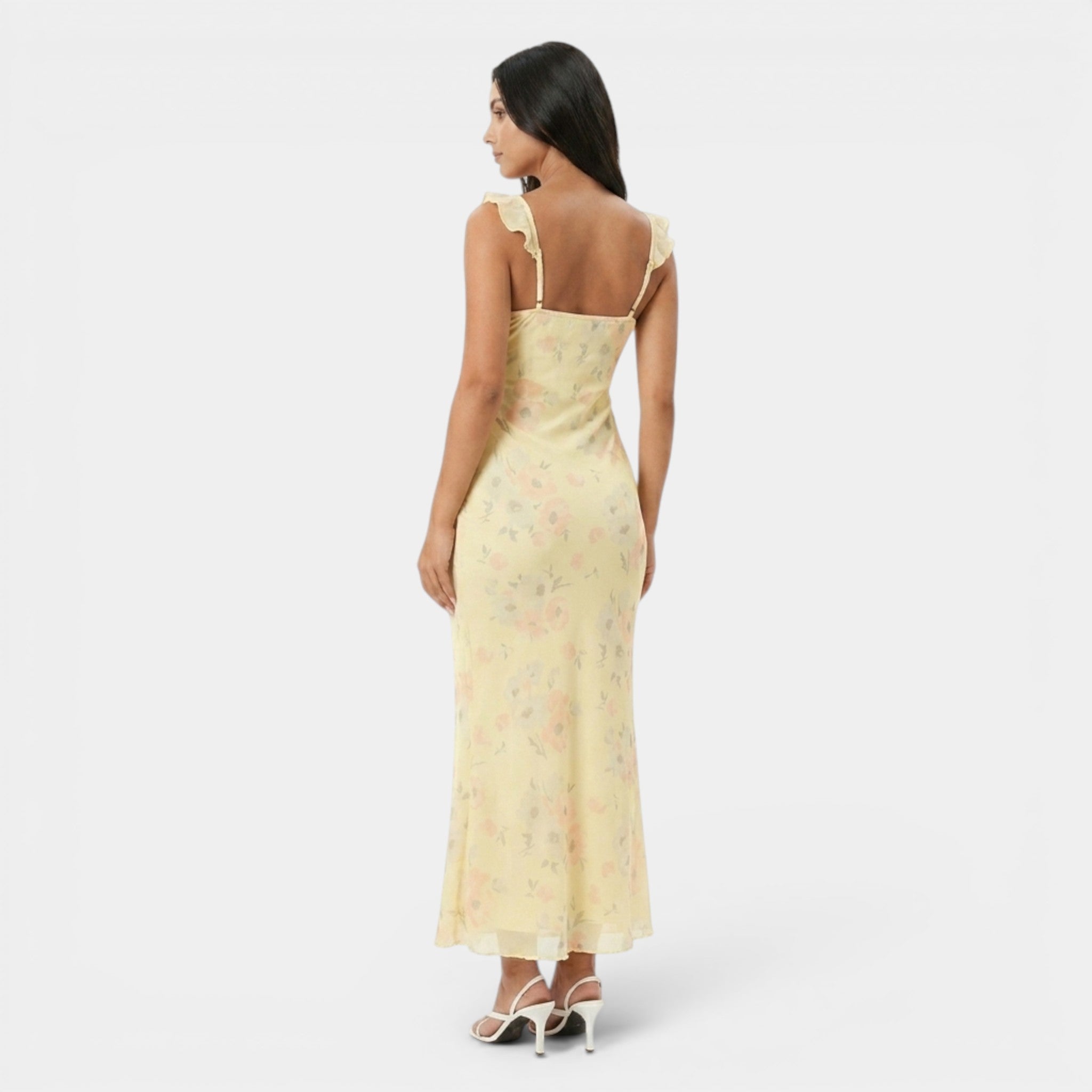 Women’s Yellow Maxi Dress Frill Detail Summer Dress