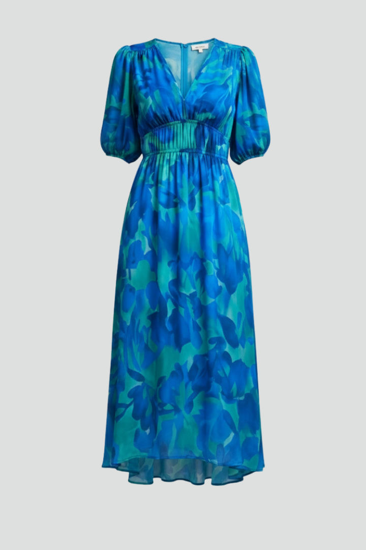 Women's Puff Sleeve V-Neck Midi Dress