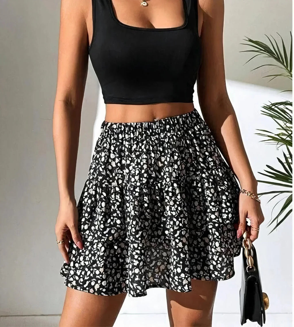 Women's Elastic Boho Ruffle Mini Skirt